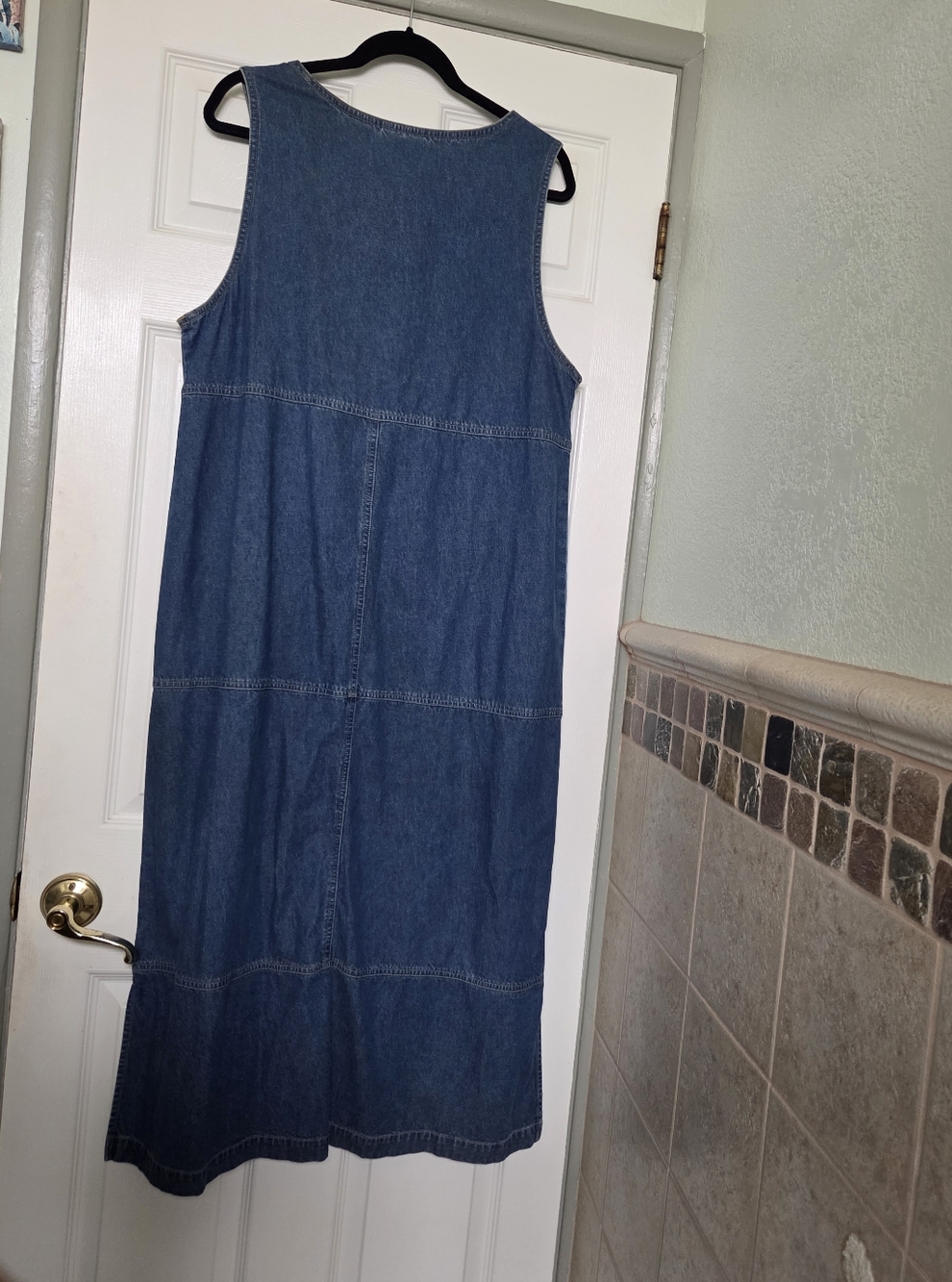 Blue denim patchwork floral embroidered Maxi Dress Teachercore Cottagecore Boho - Picture 6 of 8